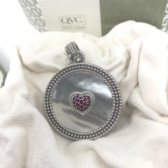 Judith Ripka Sterling Silver Mother of Pearl & Ruby Heart Pendant - Picture 8 of 10